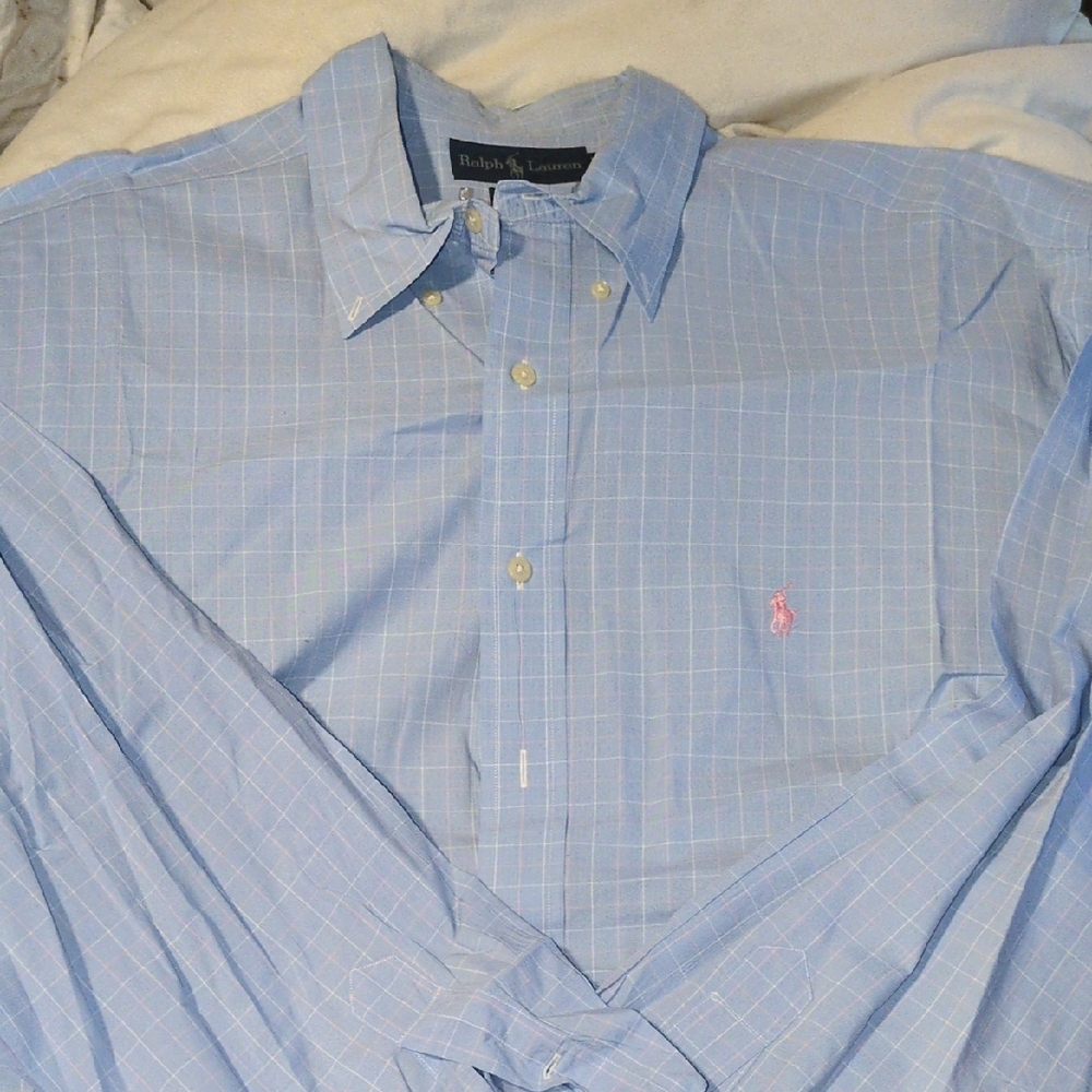 Ralph Lauren Men's Light Blue Plaid Shirt